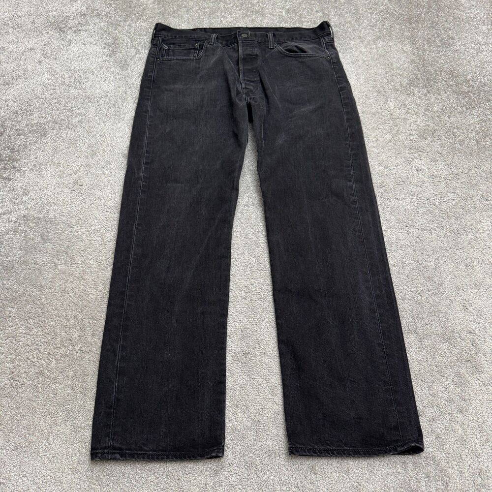 Levis 501 Original Button Fly Denim Jeans Mens W38 L32 Straight Leg Washed Black